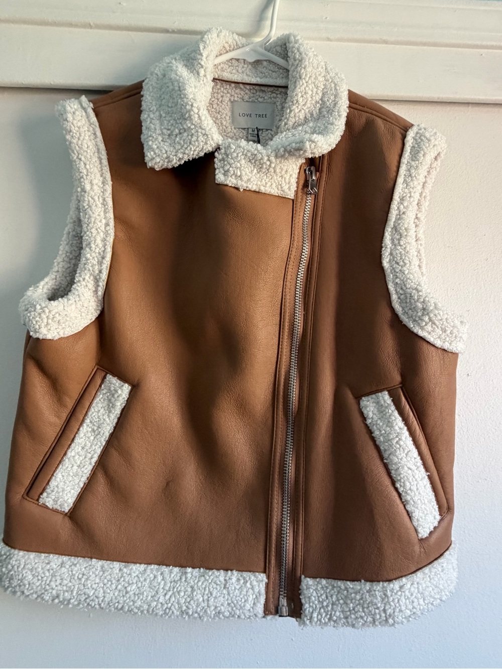 Tan Faux Leather Sherpa Vest